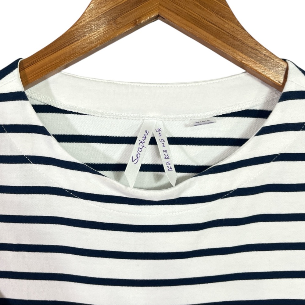 Seraphine Navy and White Stripe Long Sleeve Maternity/Nursing Tunic Size 2 - Picture 3 of 5